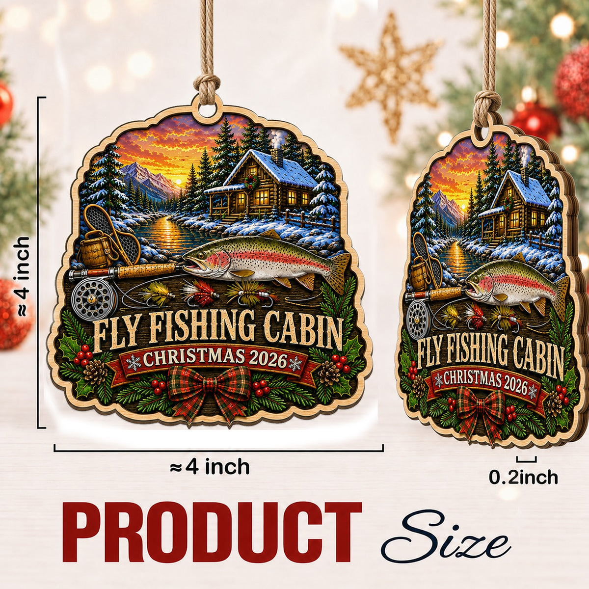 Fishing Cabin Lake Angler Lure Christmas Ornament, Lakeside Cabin Keepsake, Wood Ornament