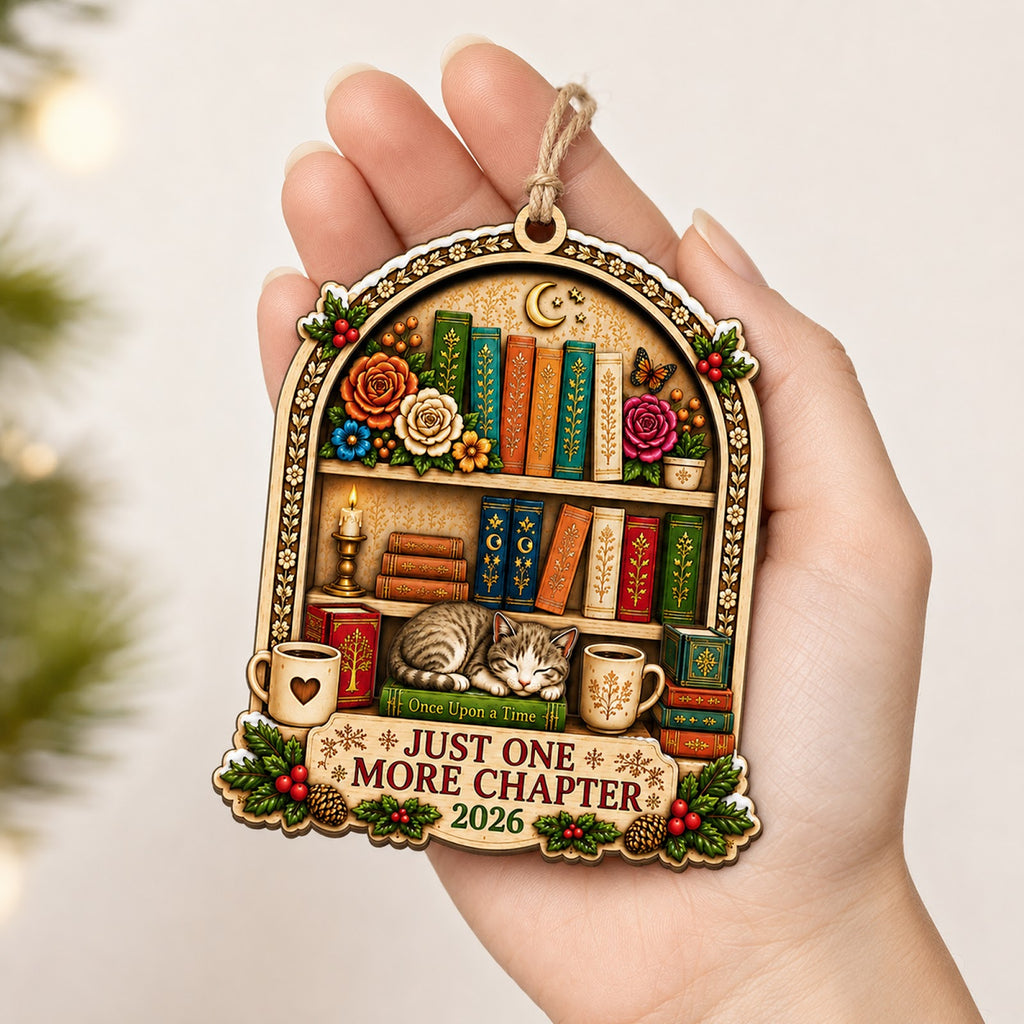 Book One More Chapter Reader Christmas Ornament, Stocking Stuffer For Reader, Wood Ornament