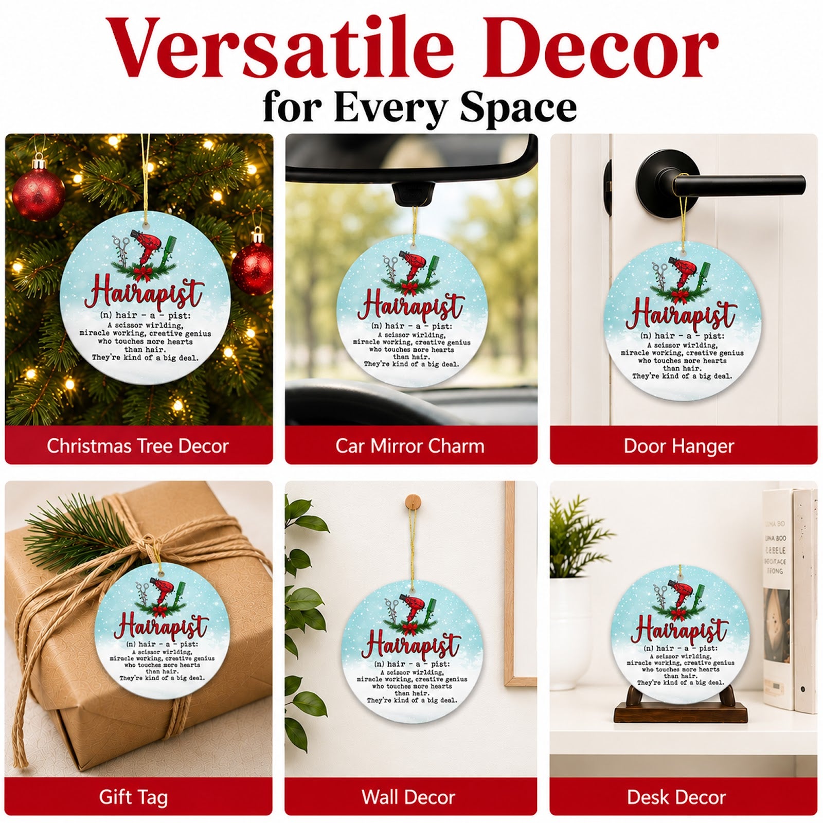 Hairstylist Christmas Ornament, Funny Salon Stylist Gift, Ceramic Hanging Tree Decoration