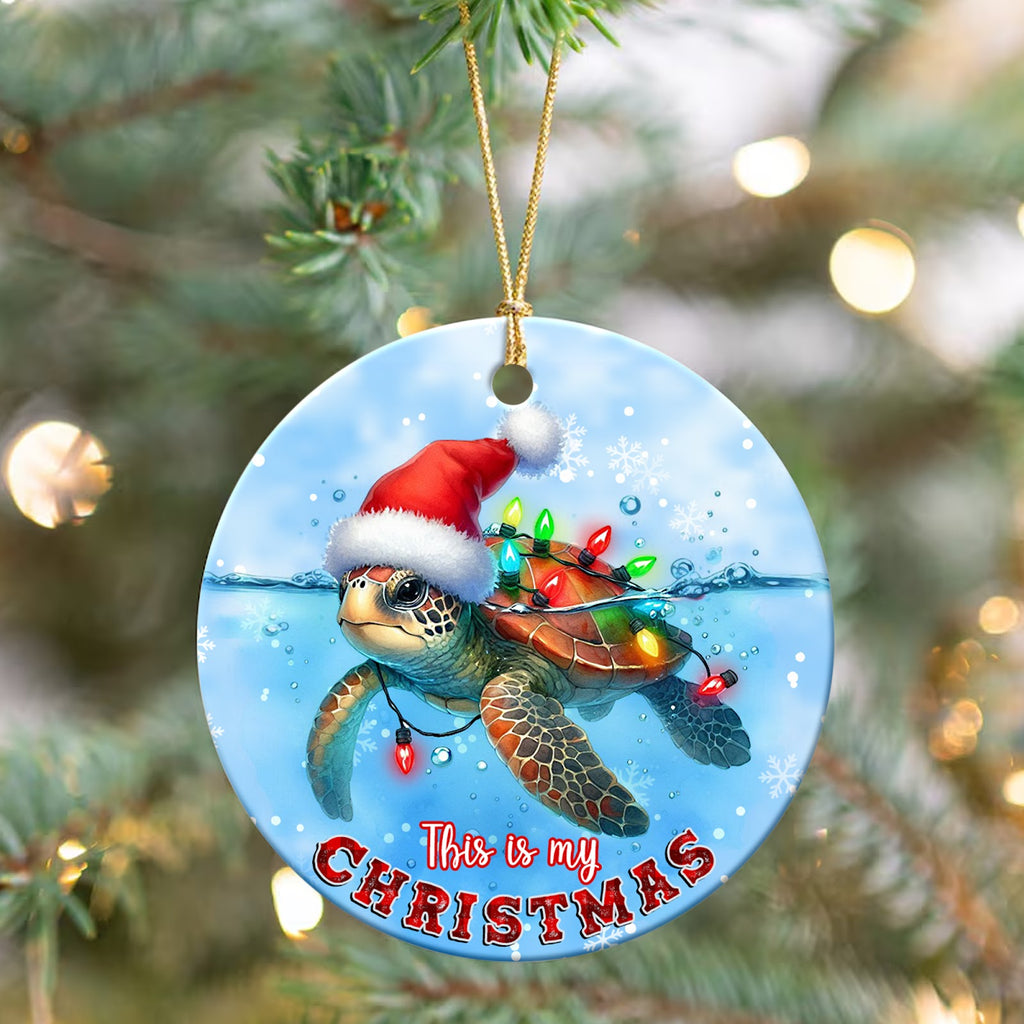 Sea Turtle Christmas Ornament, Coastal Beach Ocean Gift, Ceramic Hanging Tree Decoration