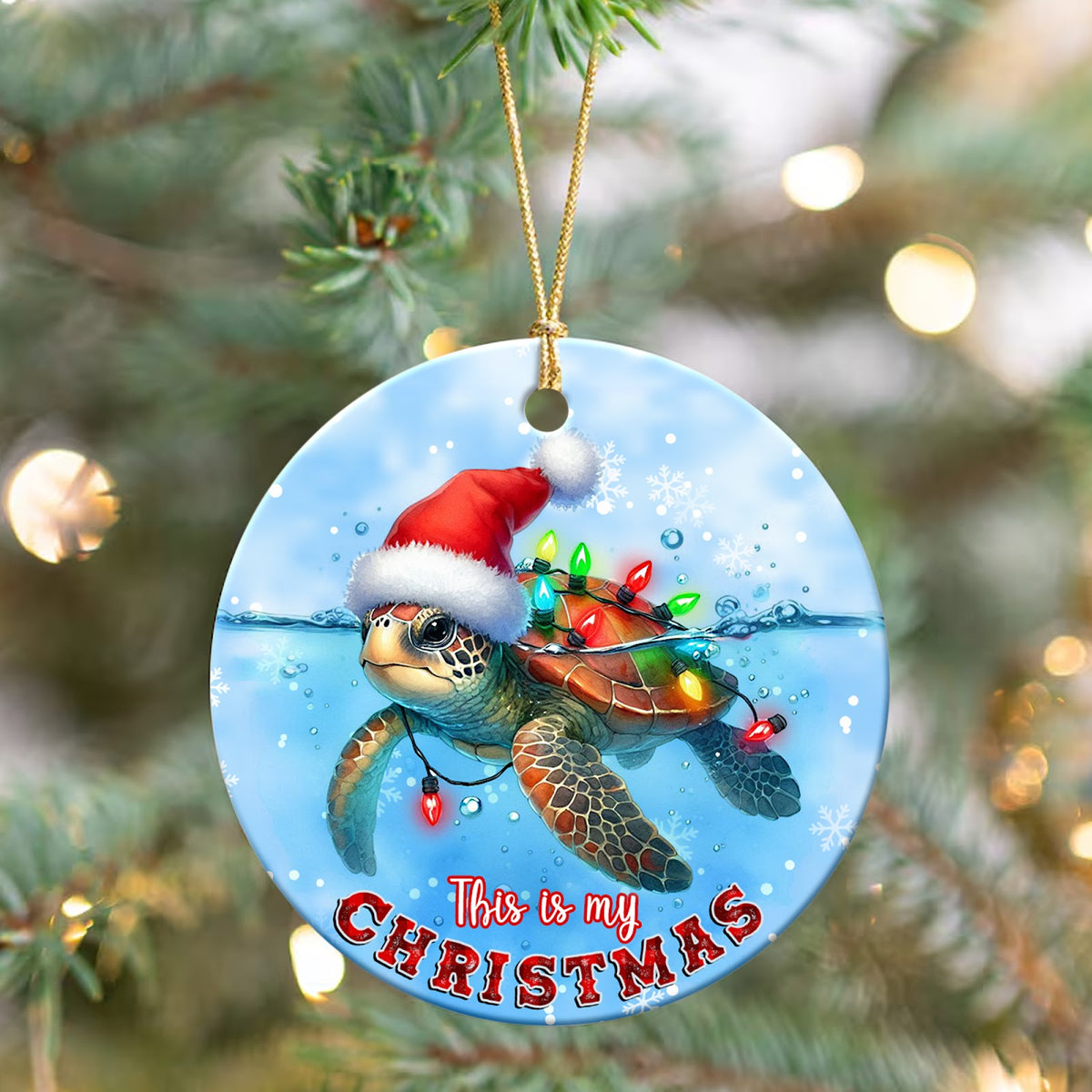 Sea Turtle Christmas Ornament, Coastal Beach Ocean Gift, Ceramic Hanging Tree Decoration