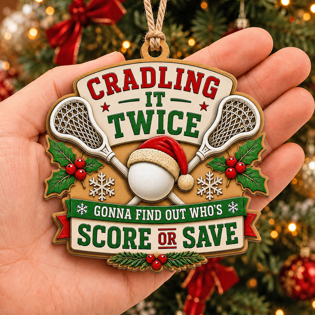 Lacrosse Crossed Sticks Wood Christmas Ornament