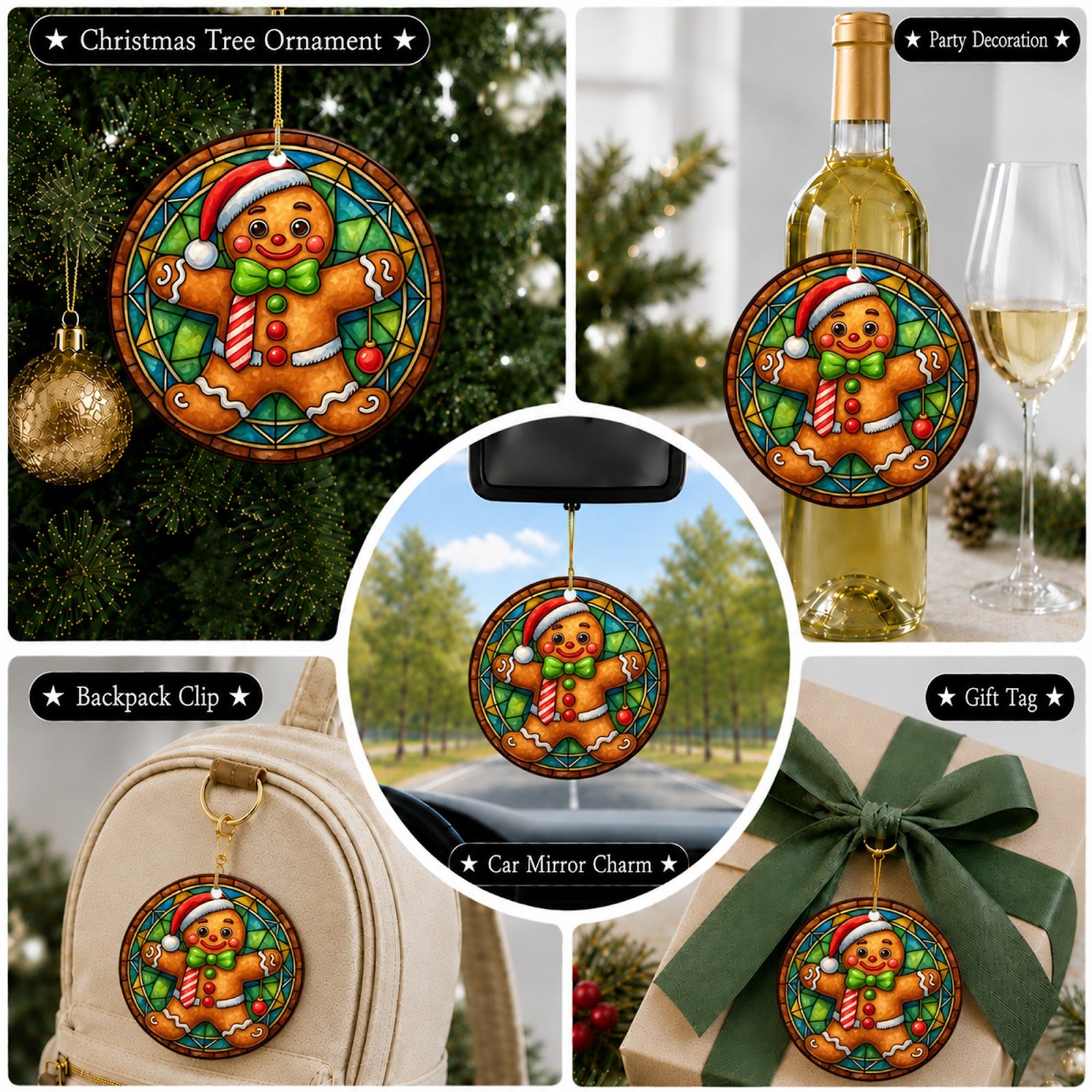Gingerbread Man Christmas Ornament, Stained Glass Kids Gift Idea, Ceramic Tree Decoration