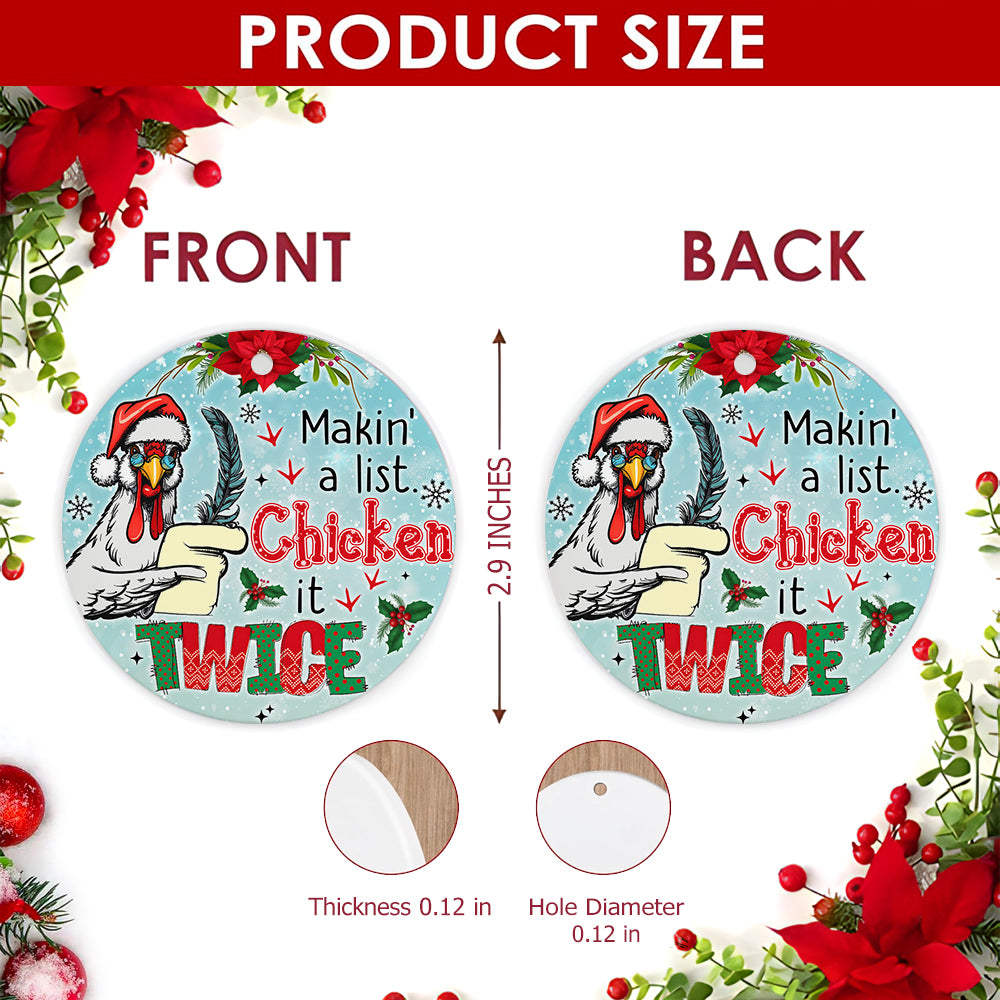 Chicken Christmas Ornament, Funny Farm Animal Pun Gift, Ceramic Hanging Tree Decoration
