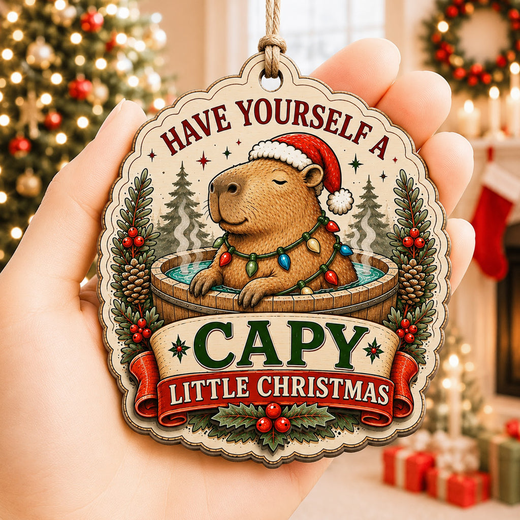 Capybara Christmas Ornament, Stocking Stuffer For Cute Animal Lover, Wood Tree Decoration