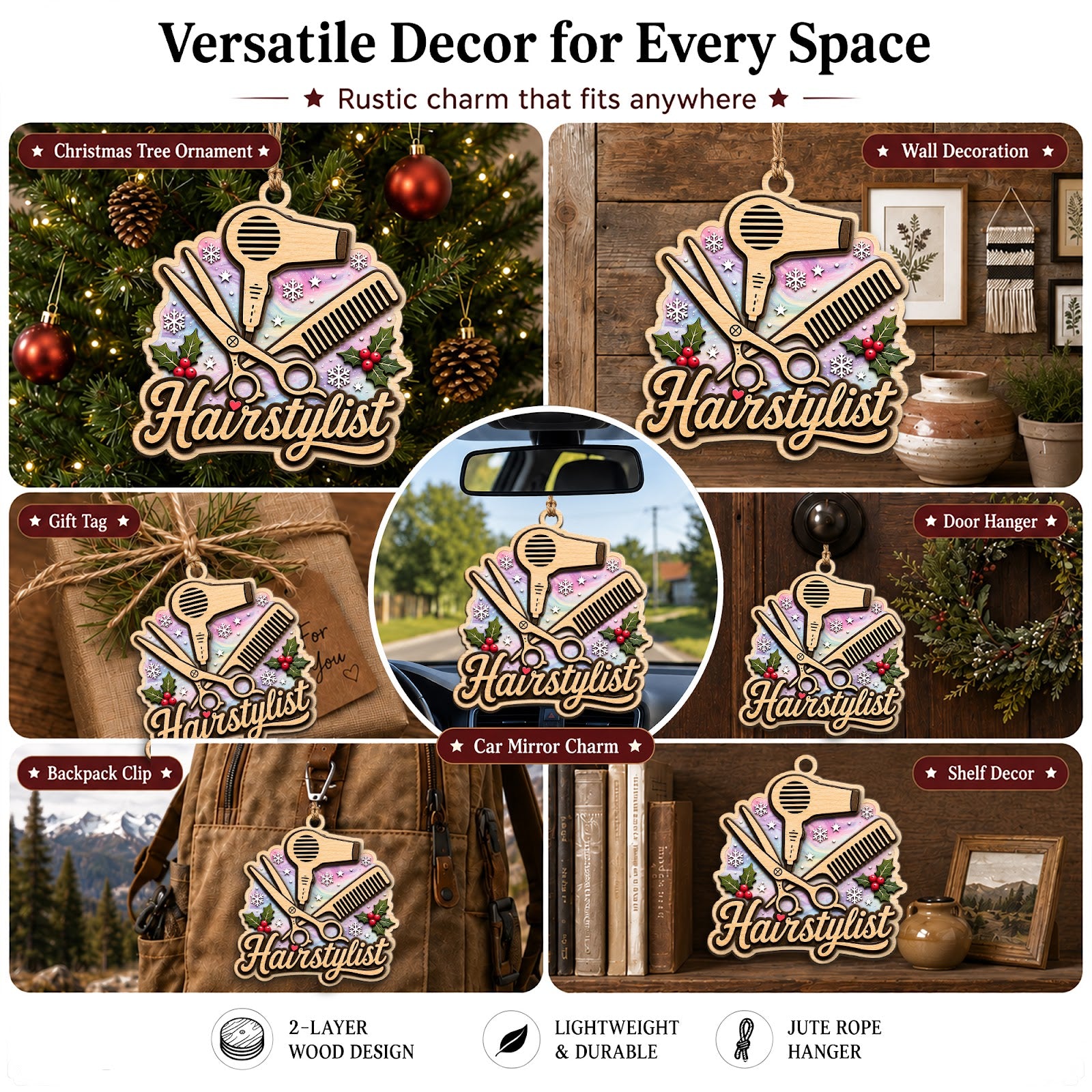 Hairstylist Wood Christmas Ornament