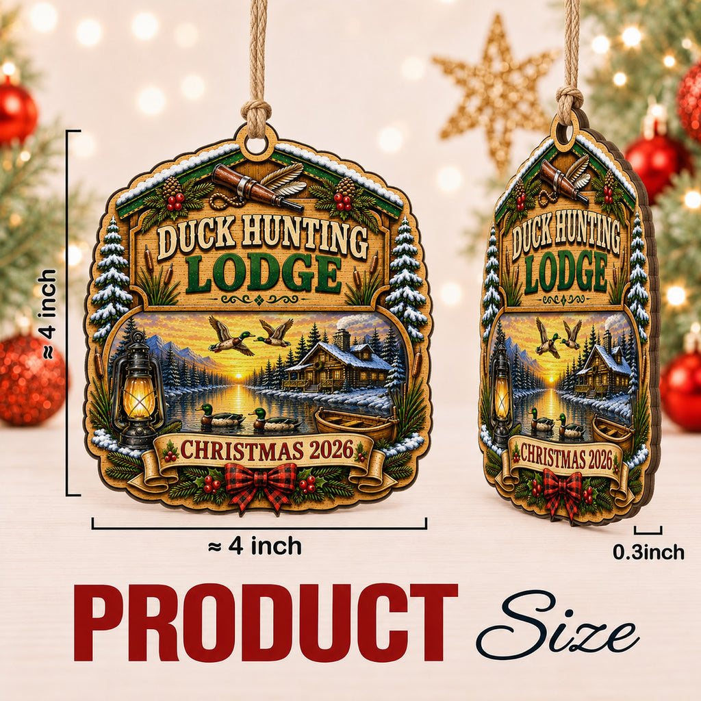 Duck Lodge Hunter Hunting Dog Christmas Ornament, Waterfowl Lodge Keepsake, Wood Ornament