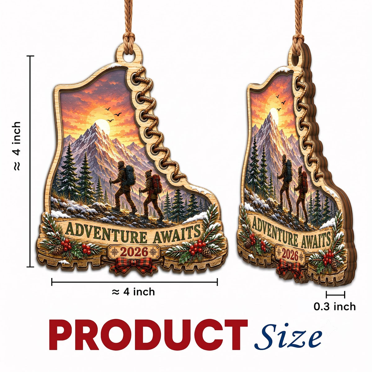 Hiking Mountain Trail Adventure Christmas Ornament, Stocking Stuffer For Hiker, Wood Ornament