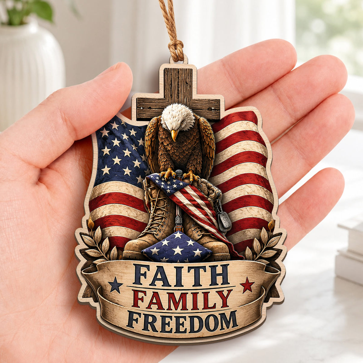 Faith Family Christmas Ornament, Faith And Family Keepsake, Wood Hanging Tree Decoration