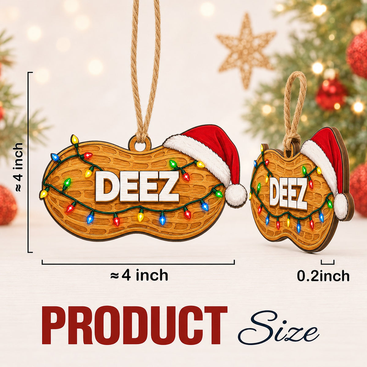 Peanut Shaped Wood Christmas Ornament
