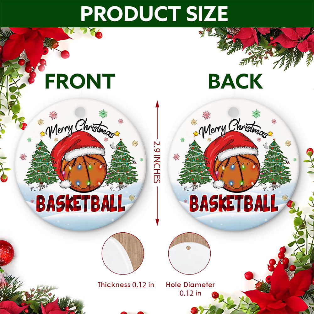 Basketball Christmas Ornament, Ball In A Santa Hat Team Gift Idea, Ceramic Tree Decoration
