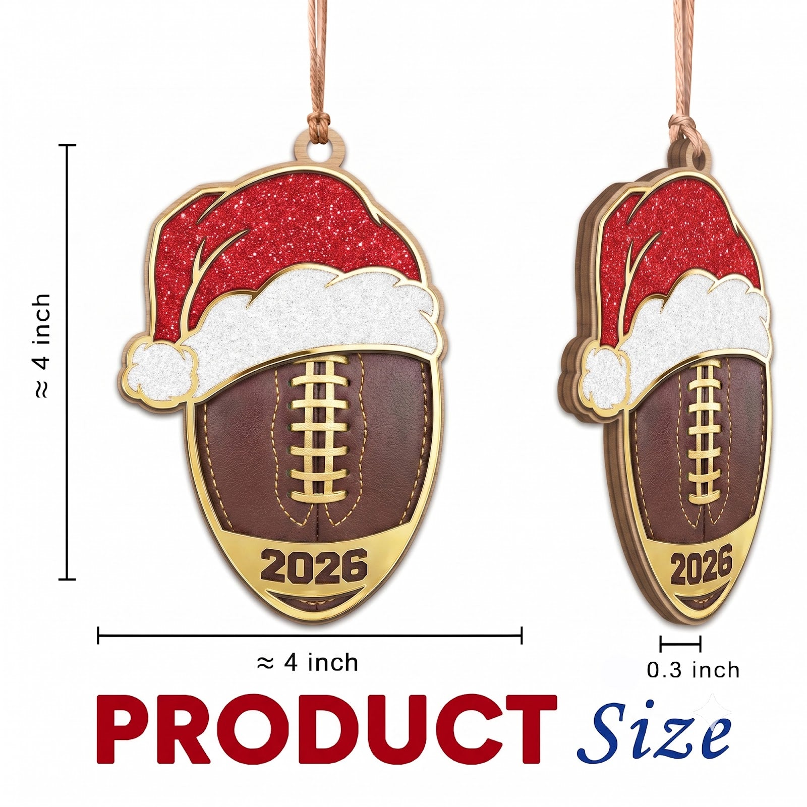 Football Wood Christmas Ornament