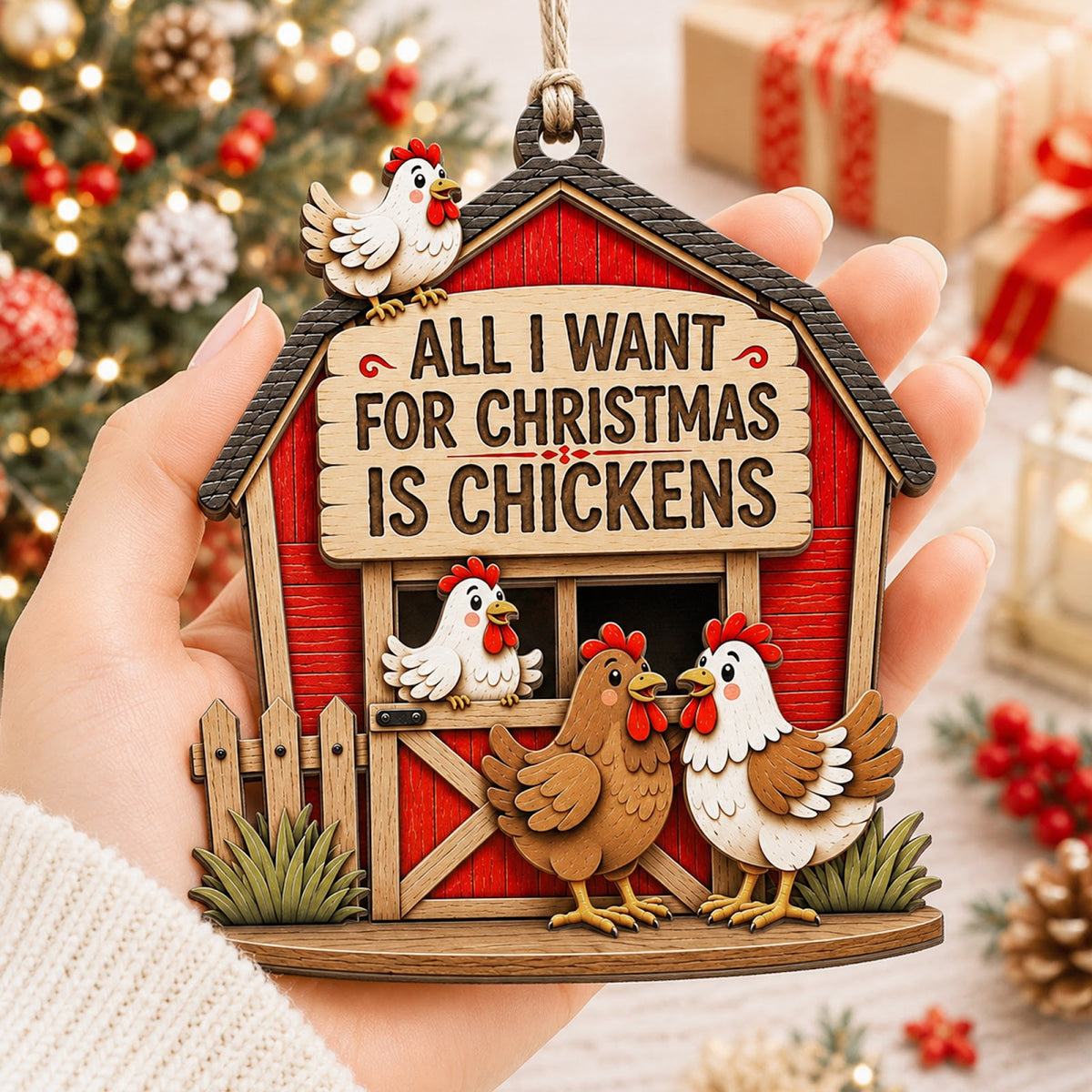Chicken All I Want Christmas Ornament, Stocking Stuffer For Chicken Lover, Wood Tree Decoration