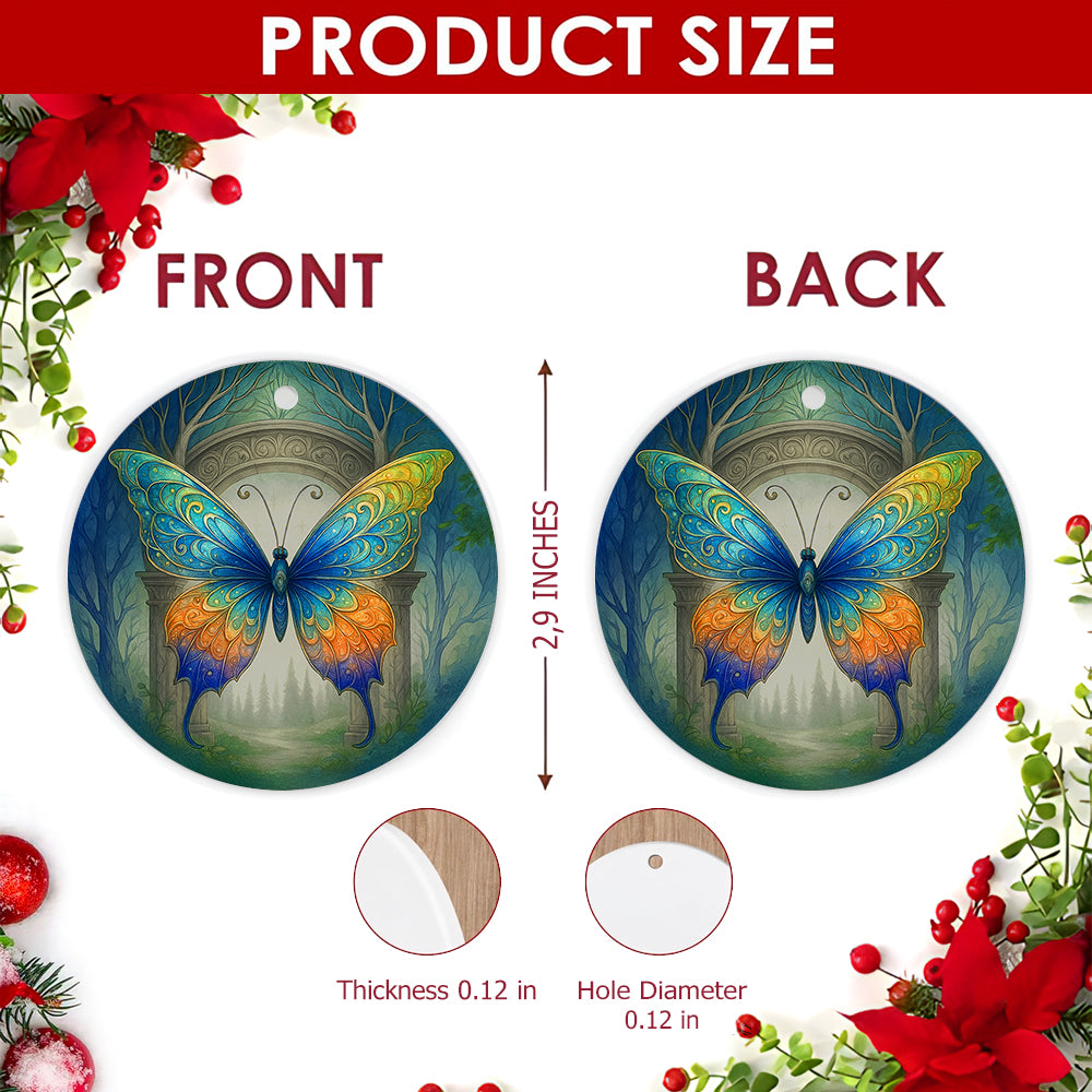Butterfly Christmas Ornament, Fantasy Enchanted Forest Gift, Ceramic Hanging Tree Decoration