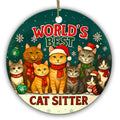 World's Best Cat Sitter. Nine Cats in Scarves and Santa Hats on a Ceramic Keepsake for Your Cat Sitter.