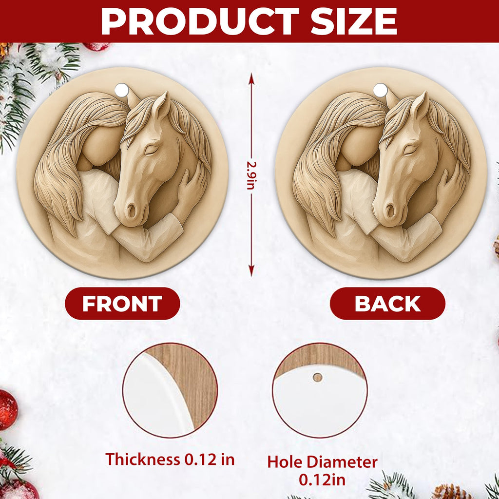 Horse Christmas Ornament, Girl And Horse Sculpted Gift, Ceramic Hanging Tree Decoration