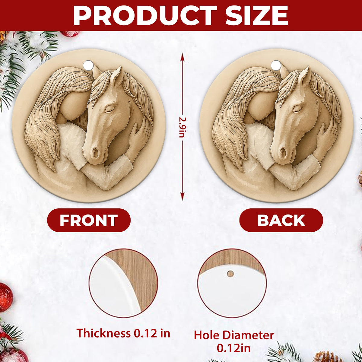 Horse Christmas Ornament, Girl And Horse Sculpted Gift, Ceramic Hanging Tree Decoration