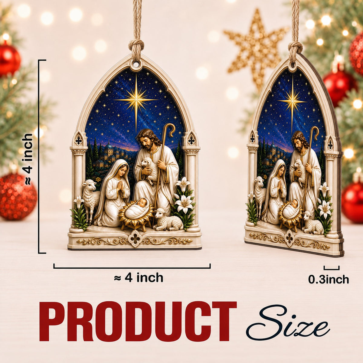 Nativity Scene Christmas Ornament, Religious Gift For Christian, Wood Hanging Tree Decoration