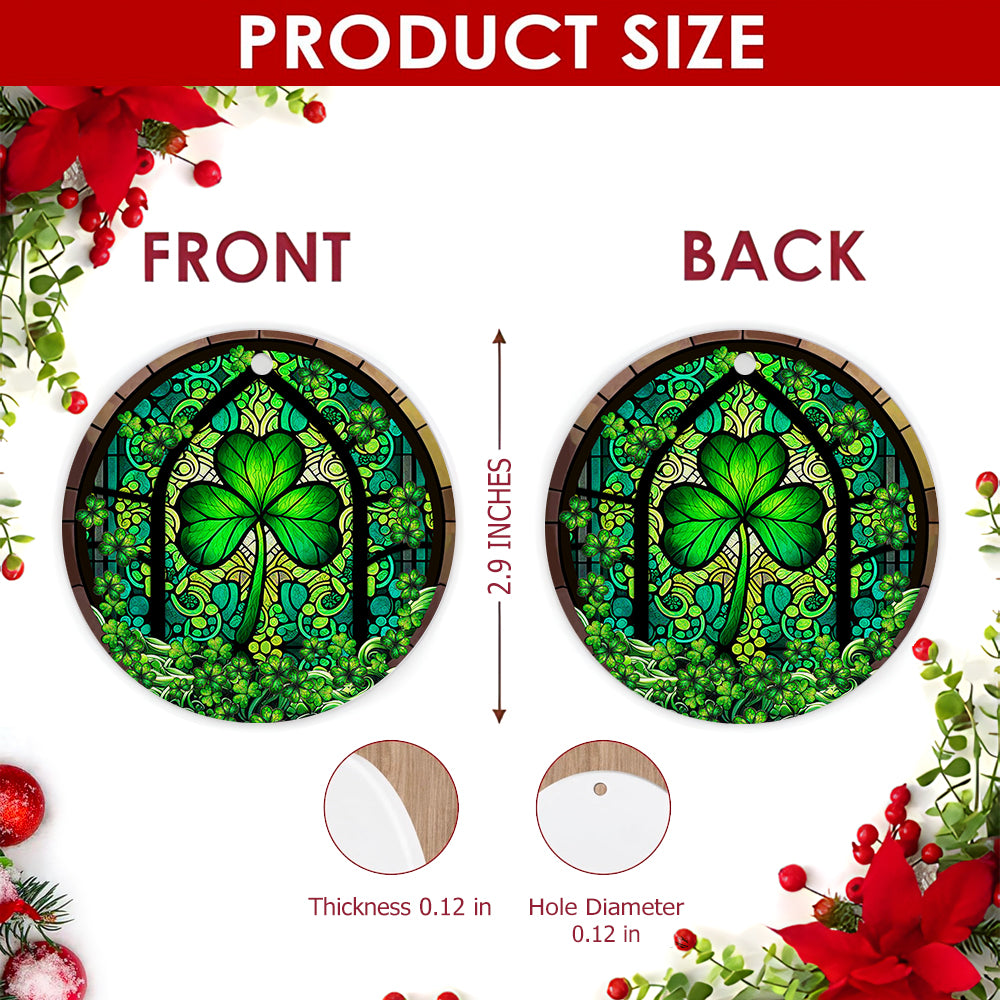 Shamrock Christmas Ornament, Stained Glass Irish Window Gift, Ceramic Hanging Tree Decoration