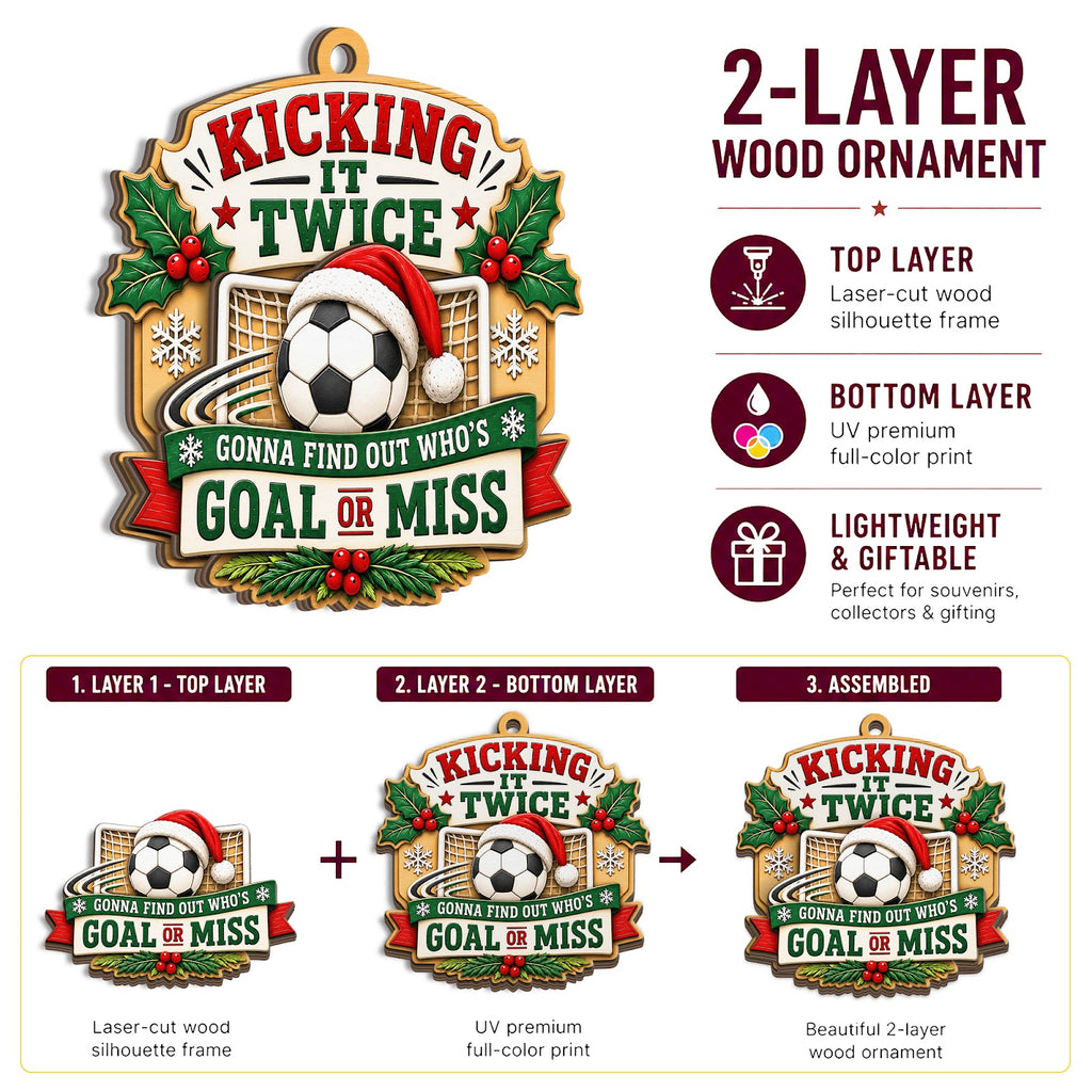 Soccer Santa Hat Wood Christmas Ornament