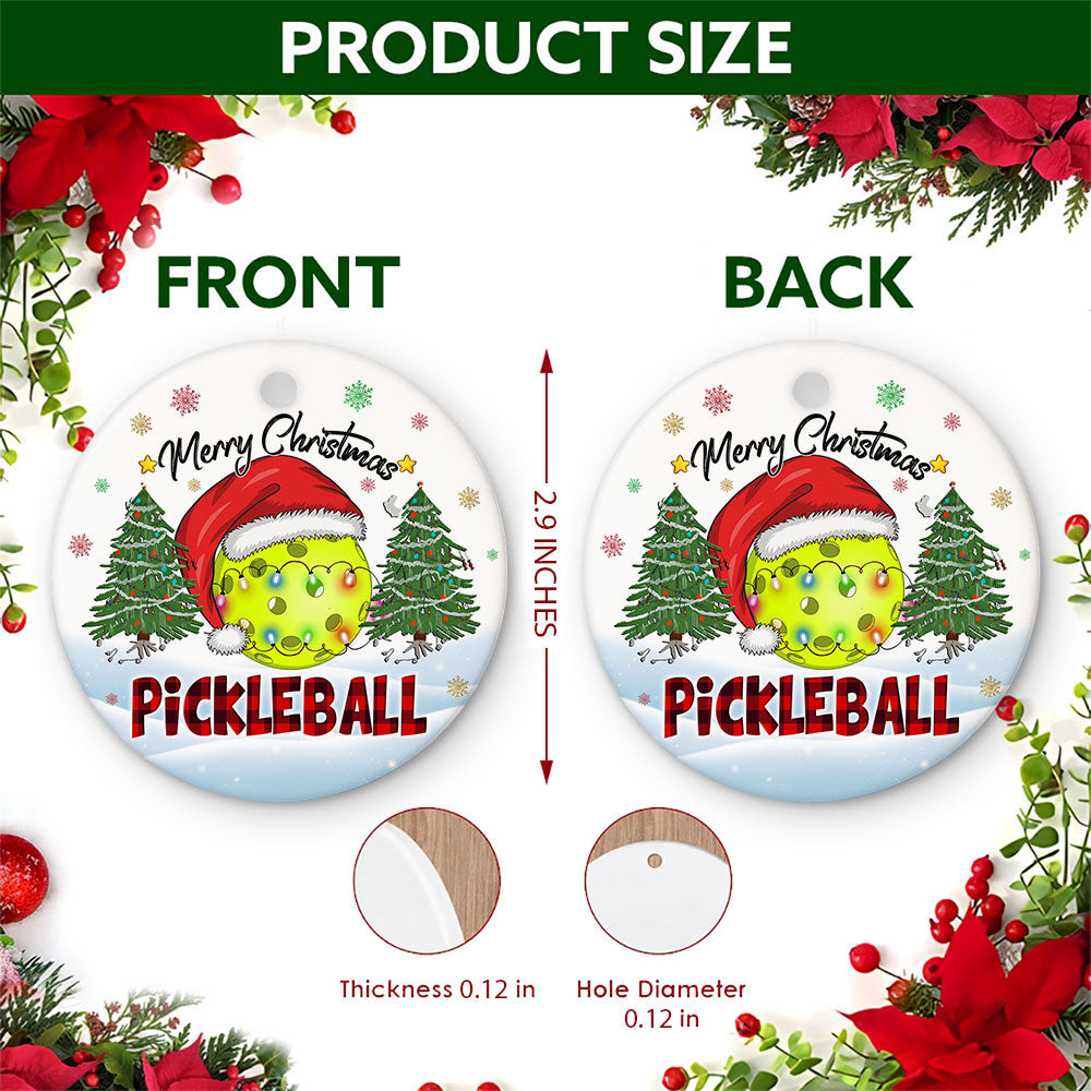 Pickleball Christmas Ornament, Ball In A Santa Hat Player Gift, Ceramic Hanging Tree Decoration