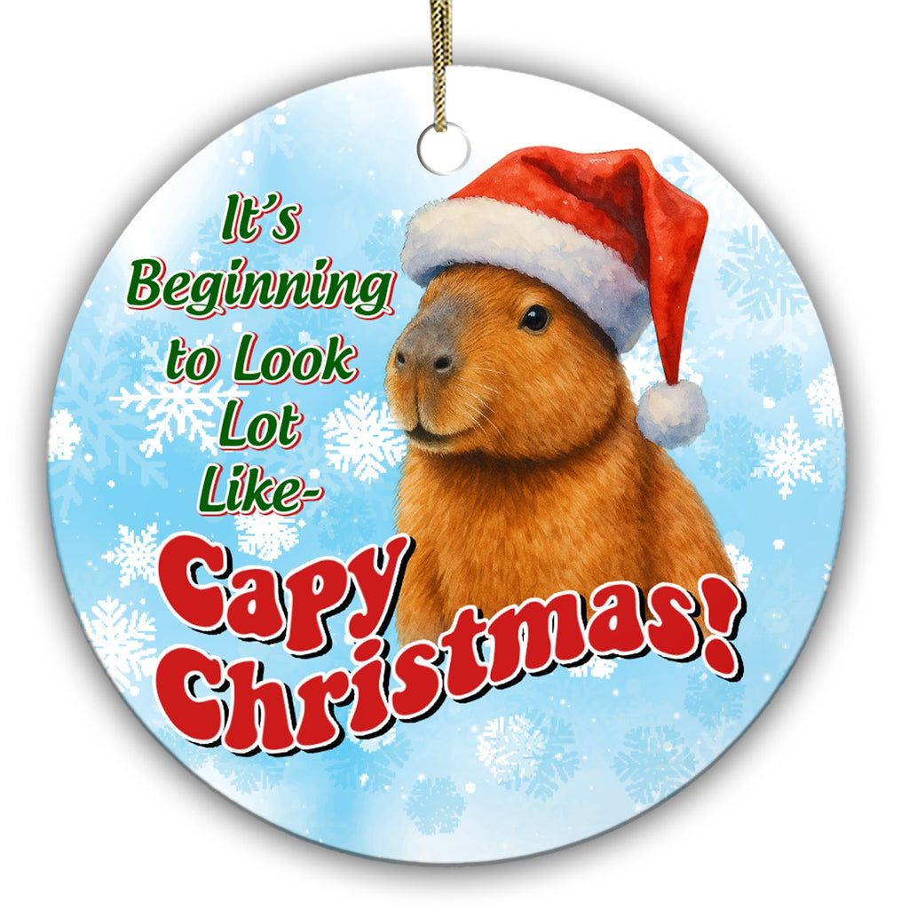 Capybara in a Santa Hat on Icy Blue With Big Snowflakes. Ceramic Keepsake for Capybara-Obsessed Teens.