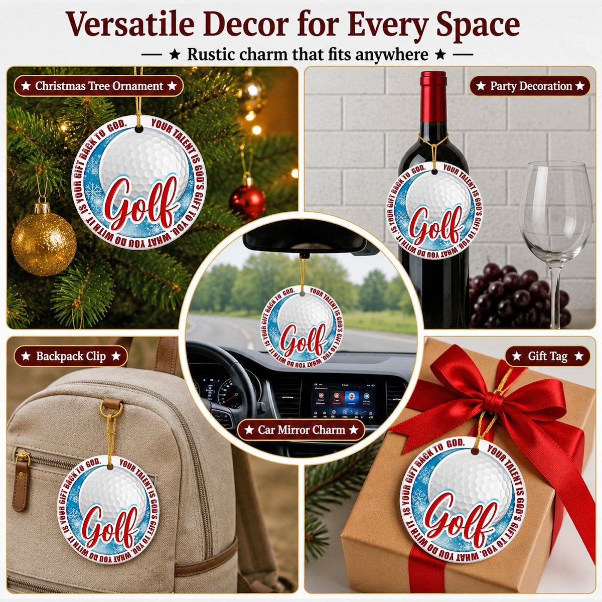 Golf Christmas Ornament, Faith Your Talent Is A Gift Idea For Dad, Ceramic Tree Decoration