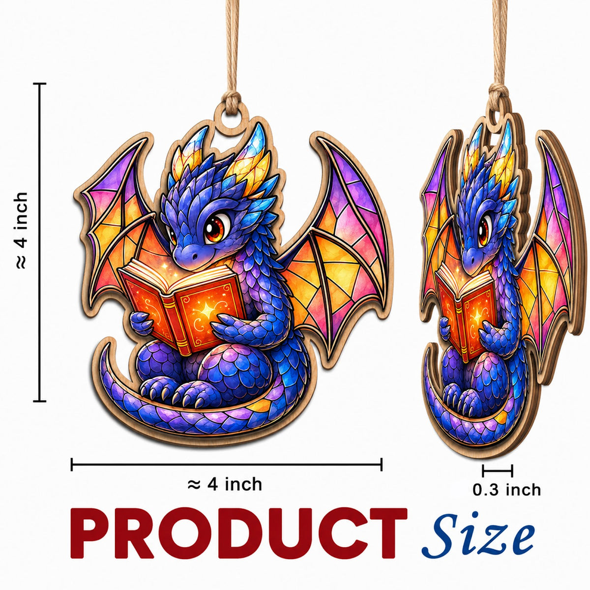 Dragon Book Christmas Ornament, Stocking Stuffer For Fantasy Reader, Wood Tree Decoration