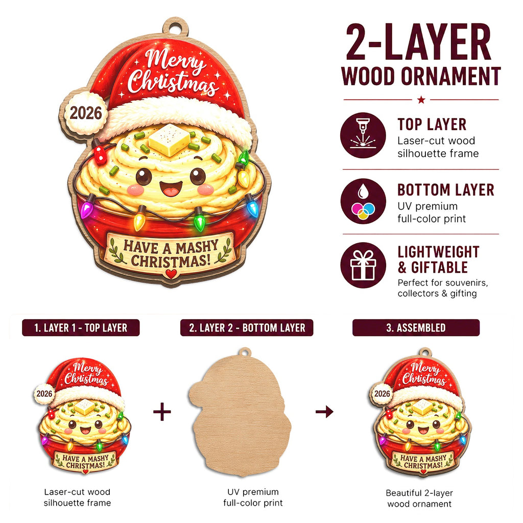 Mashed Potato Wood Christmas Ornament