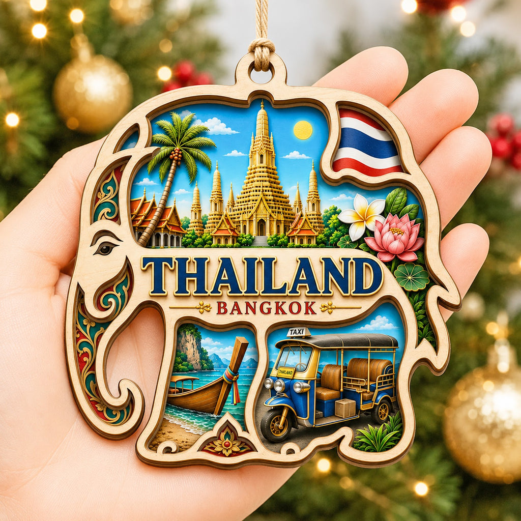 Dubai Christmas Ornament, UAE Gulf Skyline Travel Souvenir Gift, Wood Hanging Tree Decoration