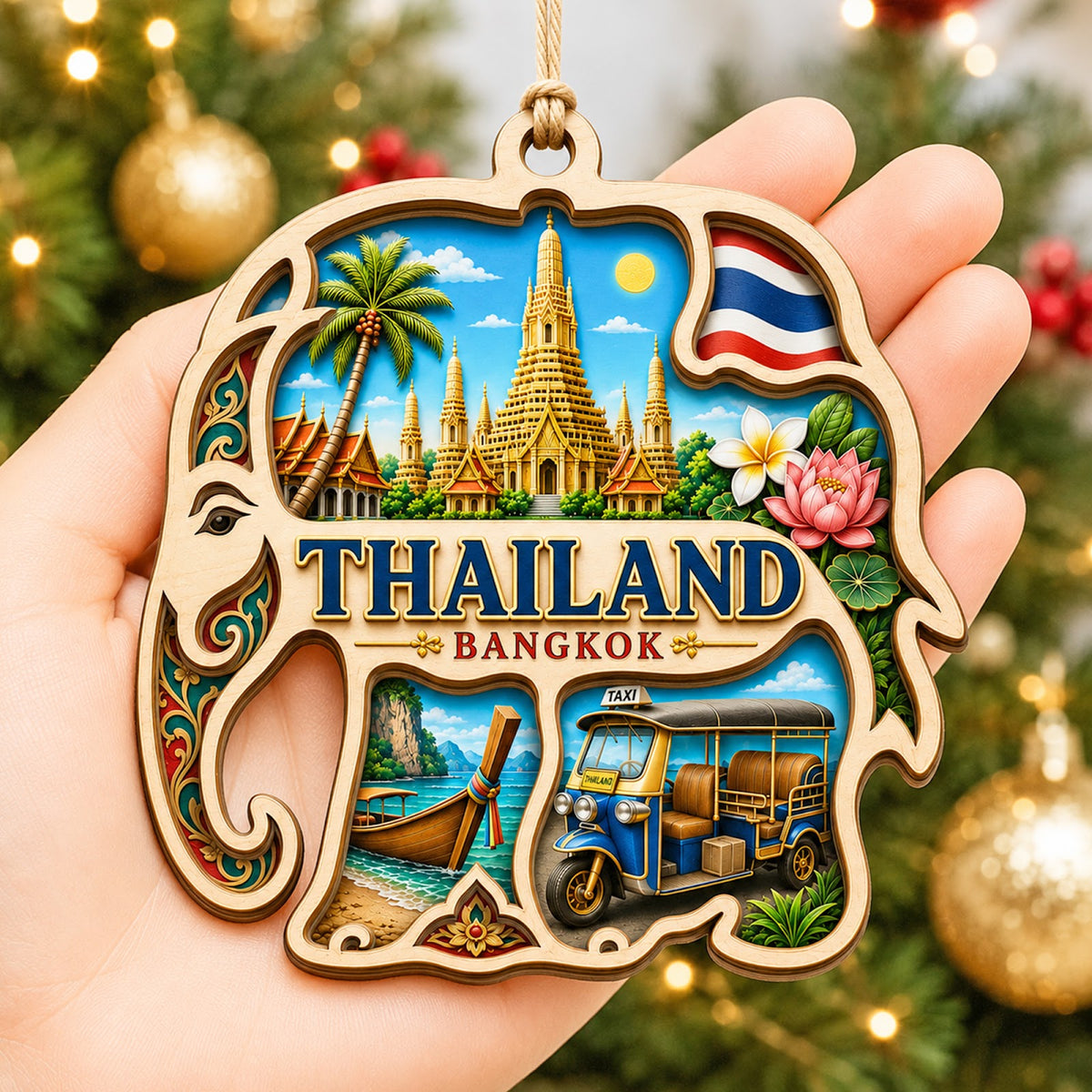 Dubai Christmas Ornament, UAE Gulf Skyline Travel Souvenir Gift, Wood Hanging Tree Decoration