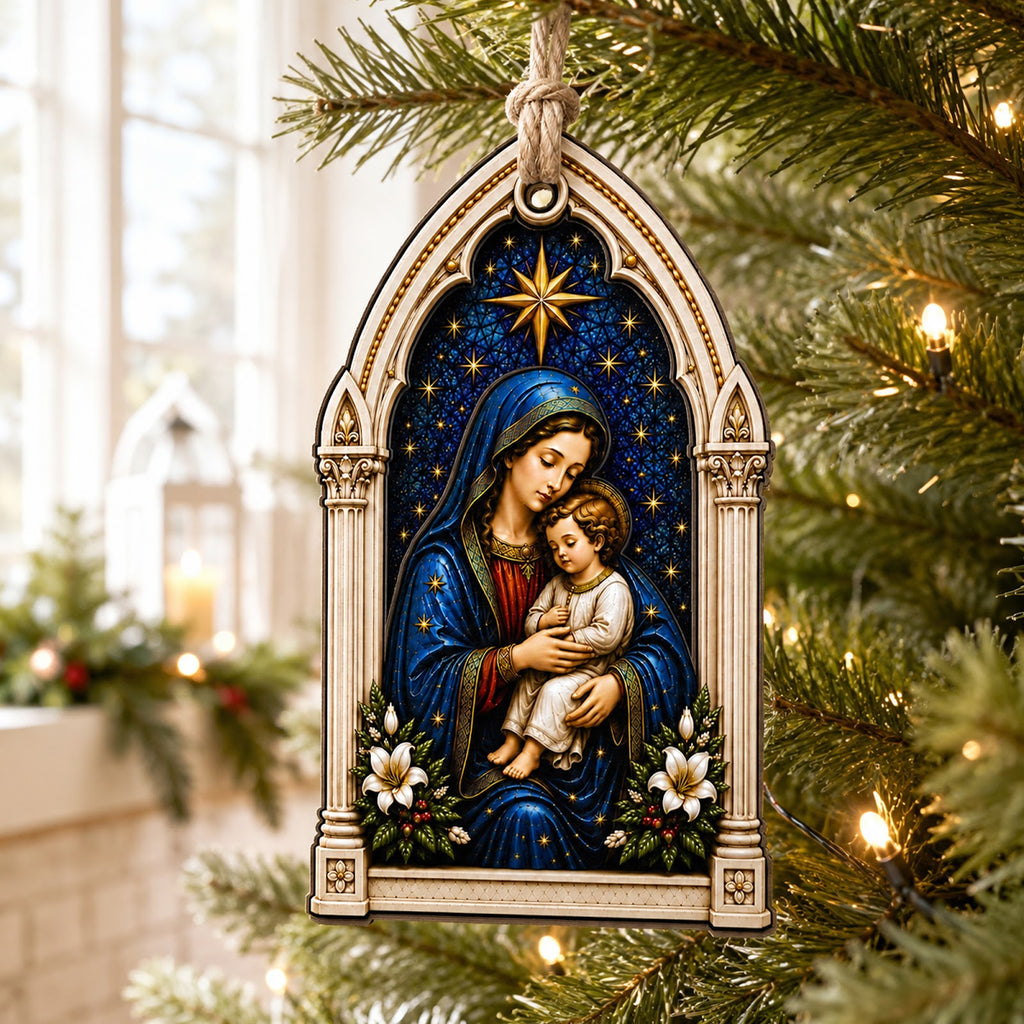 Madonna And Child Christmas Ornament, Catholic Religious Gift, Wood Hanging Tree Decoration