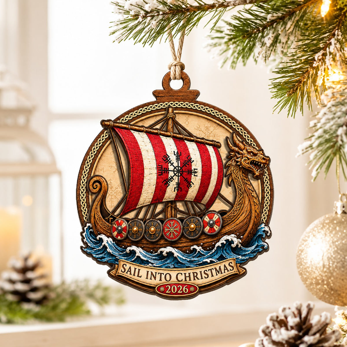 Viking Norse Warrior Medieval Christmas Ornament, Norse Warrior Keepsake, Wood Tree Decoration