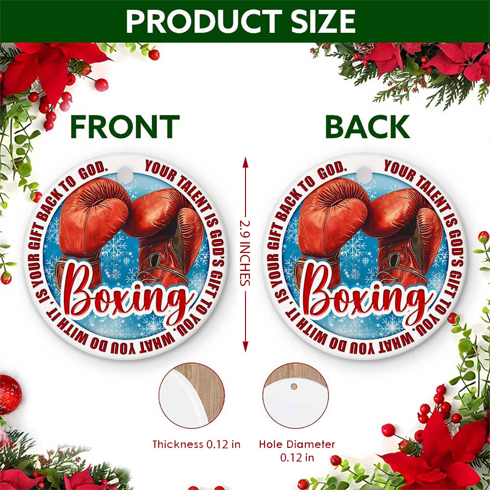 Boxing Christmas Ornament, Faith Talent Is A Gift Idea, Ceramic Hanging Tree Decoration