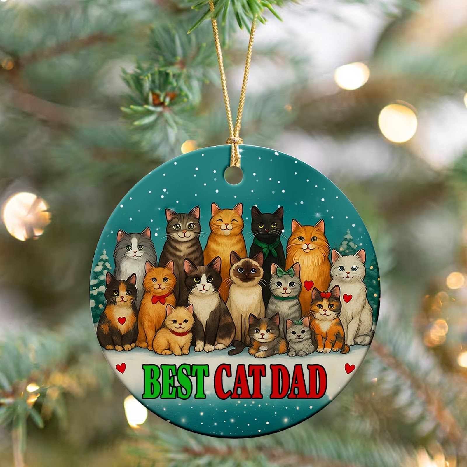 Cat Dad Christmas Ornament, Best Cat Dad Keepsake Gift, Ceramic Hanging Tree Decoration