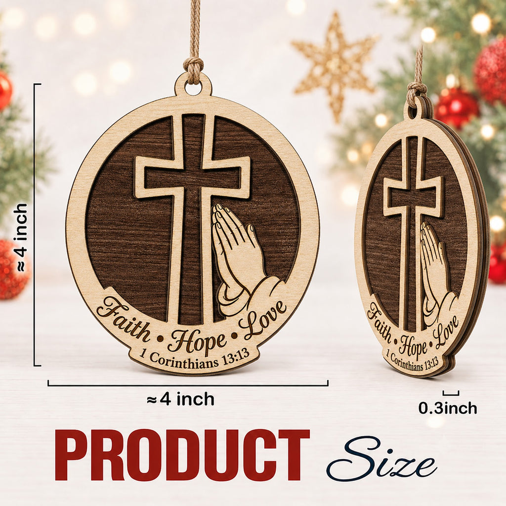 Faith Hope Love Christmas Ornament, Christian Holiday Gift, Wood Hanging Tree Decoration