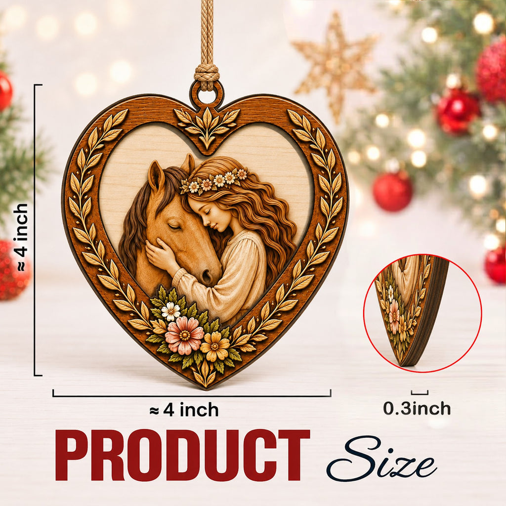 Girl Love Horse Christmas Ornament, Gift For Horse Girl, Wood Hanging Tree Decoration