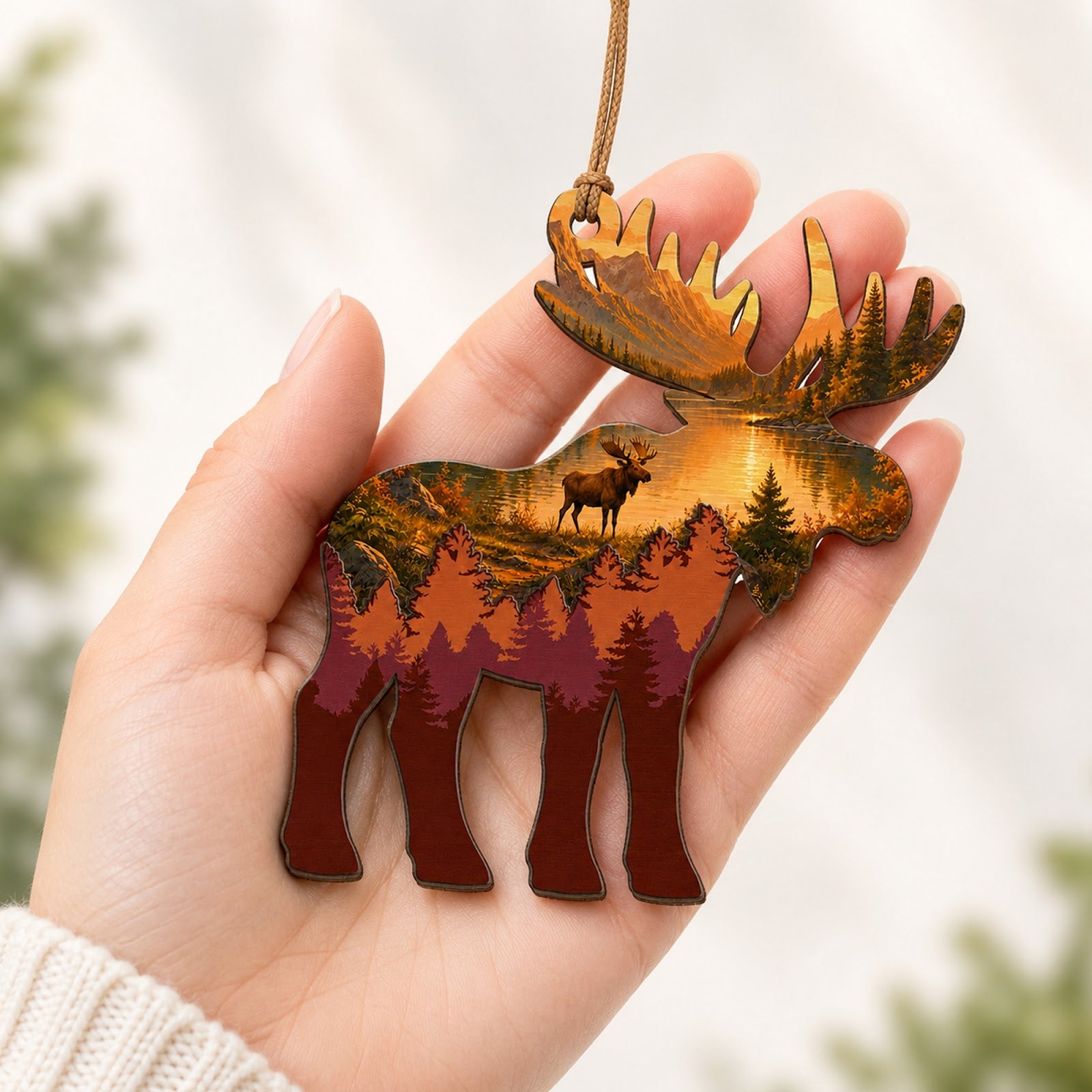Moose Christmas Ornament, Stocking Stuffer For Moose Lover, Wood Hanging Tree Decoration