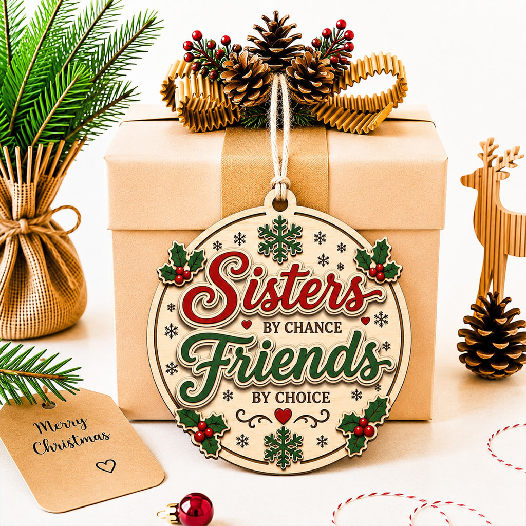 Sister Friend Christmas Ornament, Gift For Sister BFF, Wood Hanging Tree Decoration