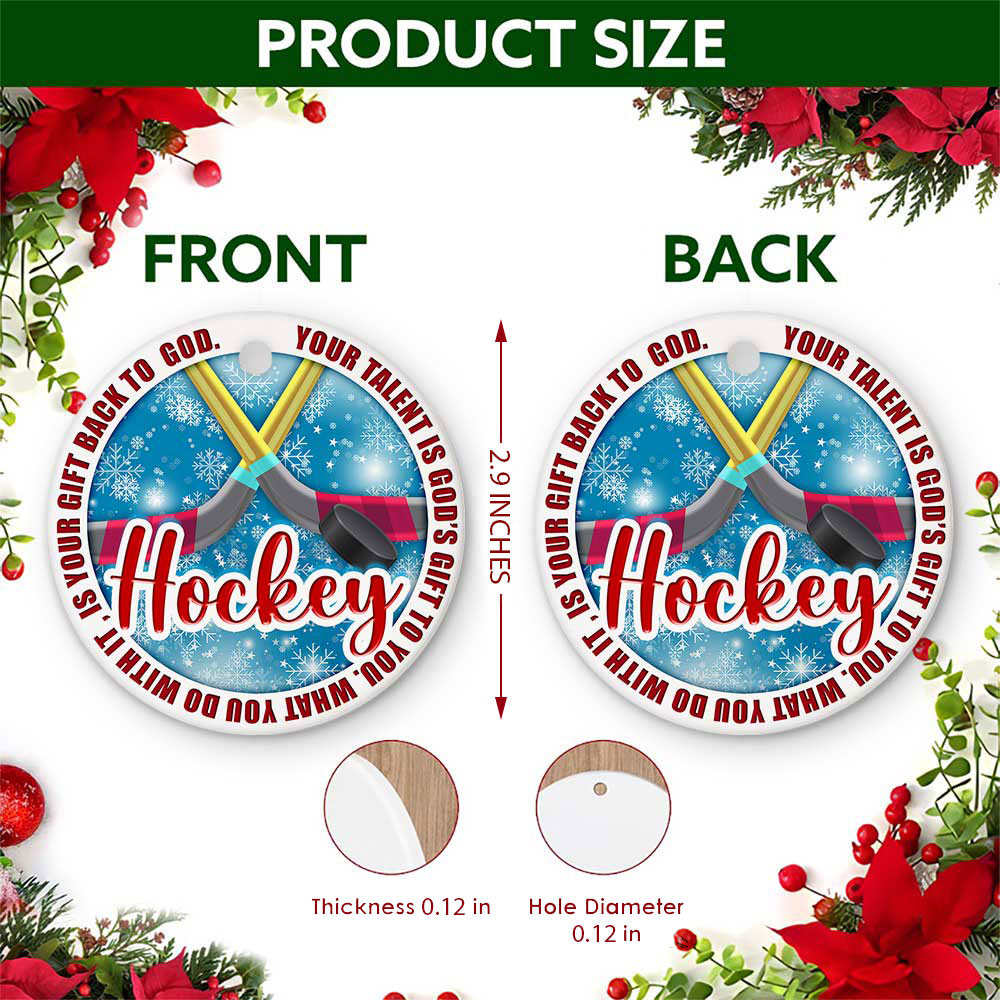 Hockey Christmas Ornament, Faith Talent Is A Gift Idea, Ceramic Hanging Tree Decoration