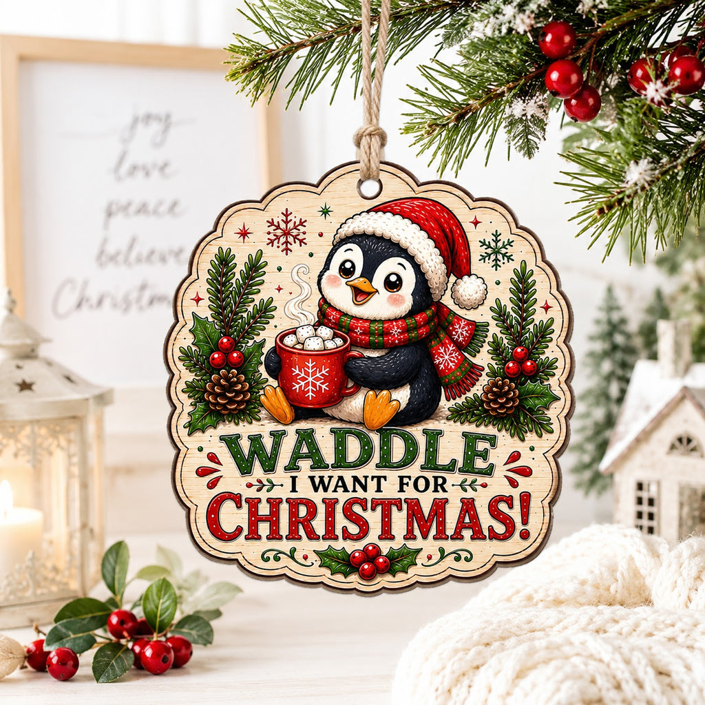 Penguin Christmas Ornament, Stocking Stuffer For Penguin Lover, Wood Hanging Tree Decoration