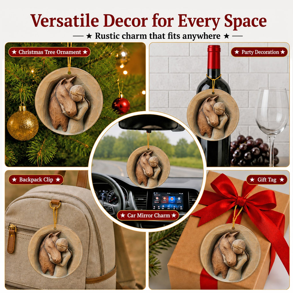 Horse Christmas Ornament, carved-look Equestrian Rider Gift, Ceramic Hanging Tree Decoration