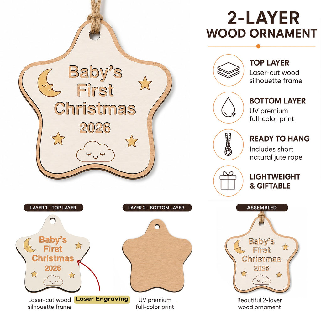 Baby's First Christmas Ornament, Newborn Milestone Gift, Wood Hanging Tree Decoration