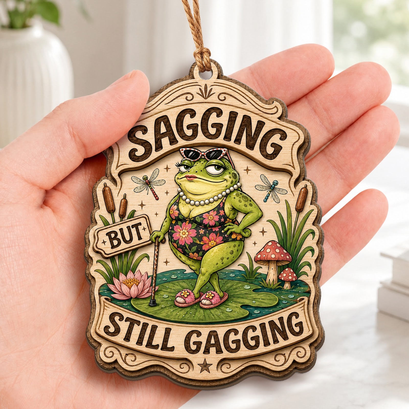 Frog Christmas Ornament, Stocking Stuffer For Amphibian Fan, Wood Hanging Tree Decoration