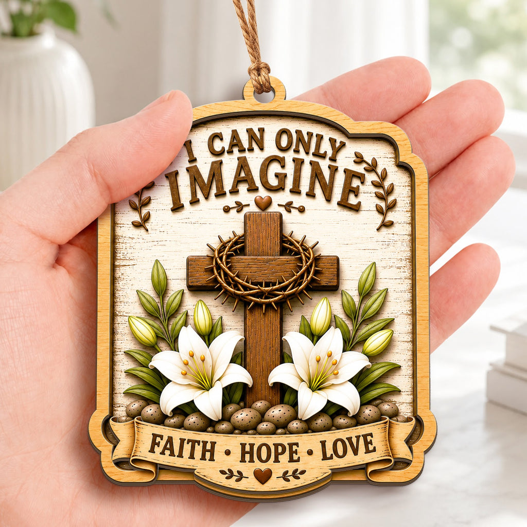 Imagine Christmas Ornament, Inspirational Keepsake, Wood Hanging Tree Decoration