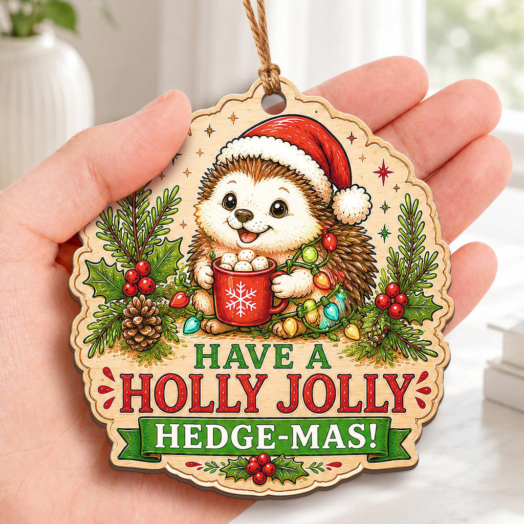 Hedgehog Christmas Ornament, Stocking Stuffer For Hedgehog Lover, Wood Hanging Tree Decoration
