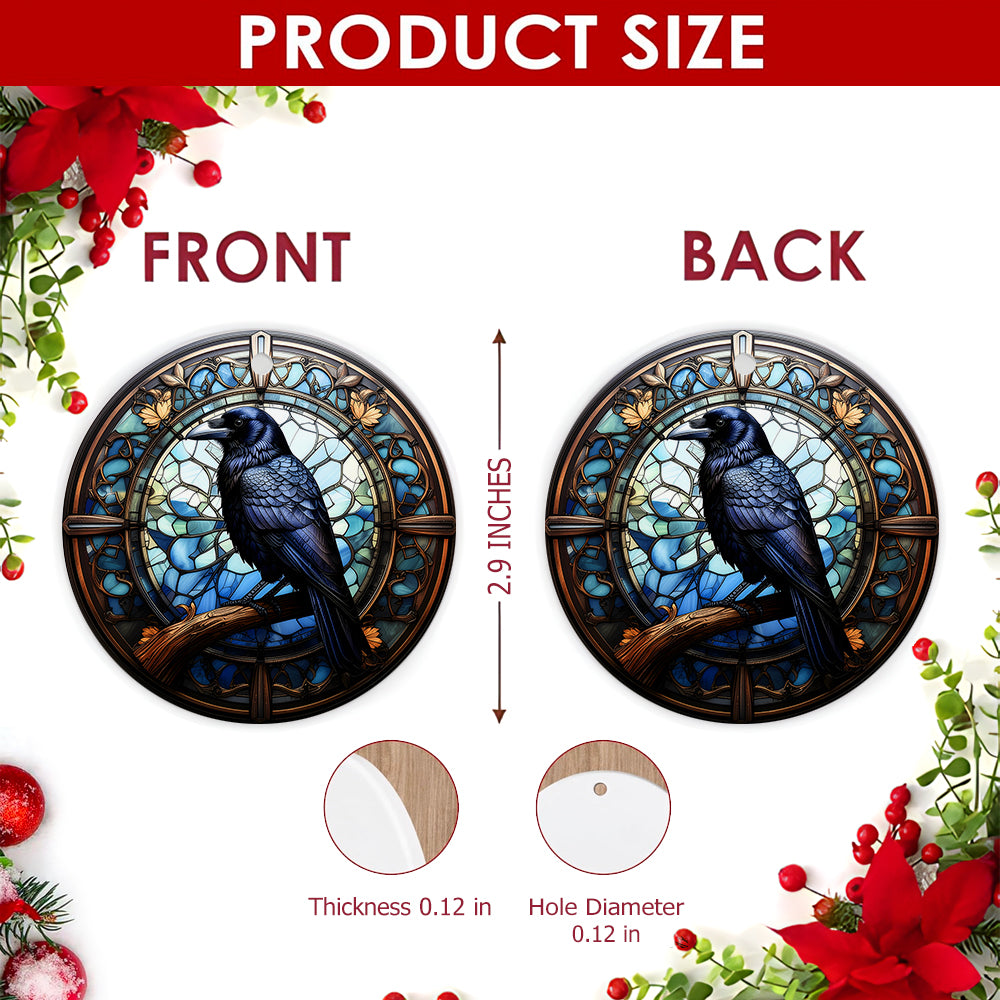 Raven Christmas Ornament, Gothic Stained Glass Crow Gift, Ceramic Hanging Tree Decoration