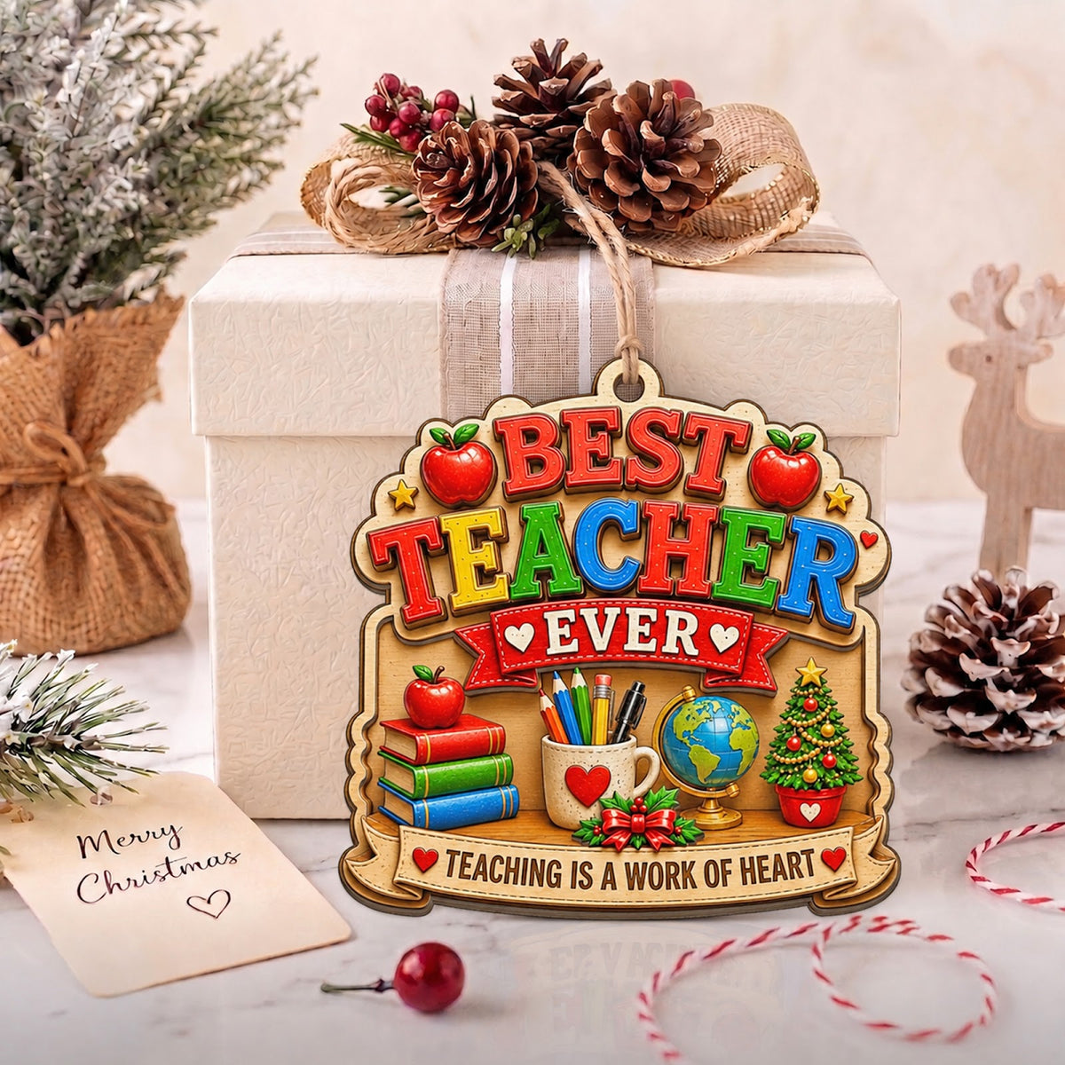 Best Teacher Wood Christmas Ornament