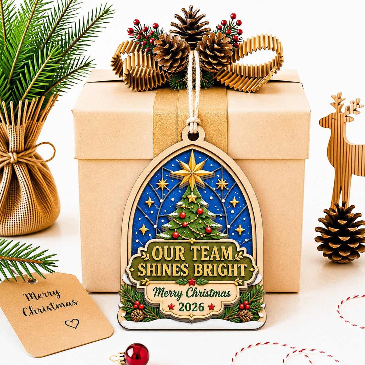 Team Bright Christmas Ornament, Coworker Holiday Gift, Wood Hanging Tree Decoration