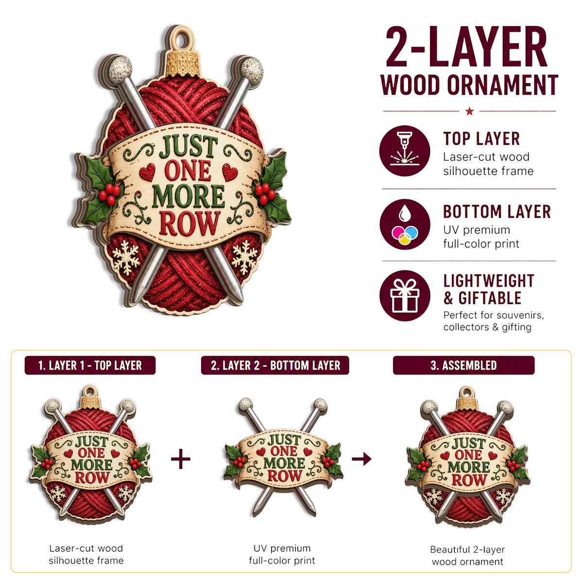 Just One More Row Wood Christmas Ornament
